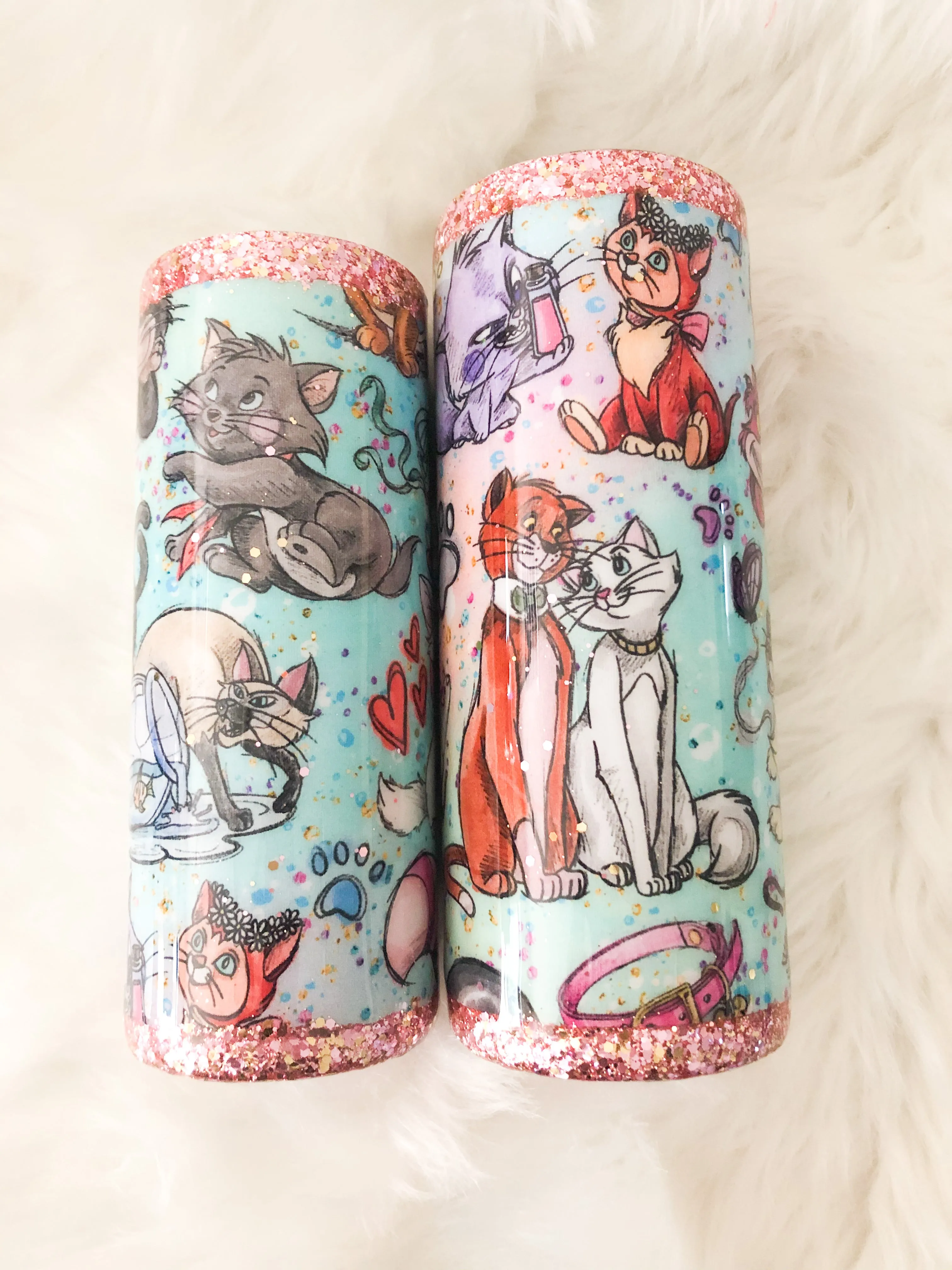 Everybody Wants to be a Cat Fabric Tumbler - Aqua - 24 oz Skinny or 30 oz Fatty