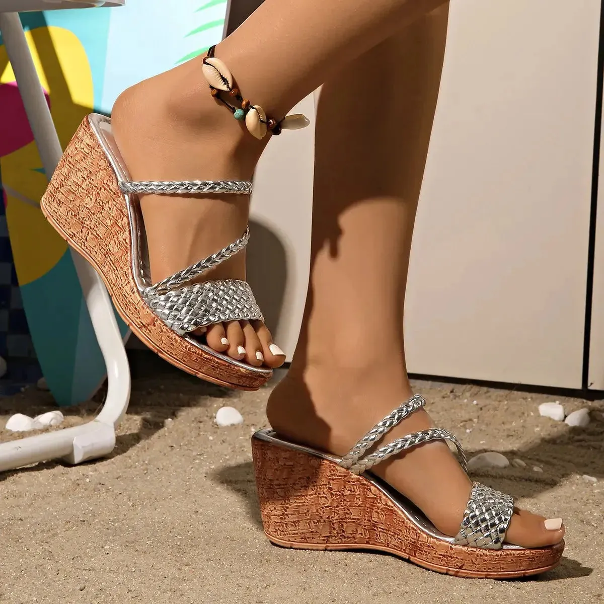 'Evienne' Slip On Open Toe Wedges