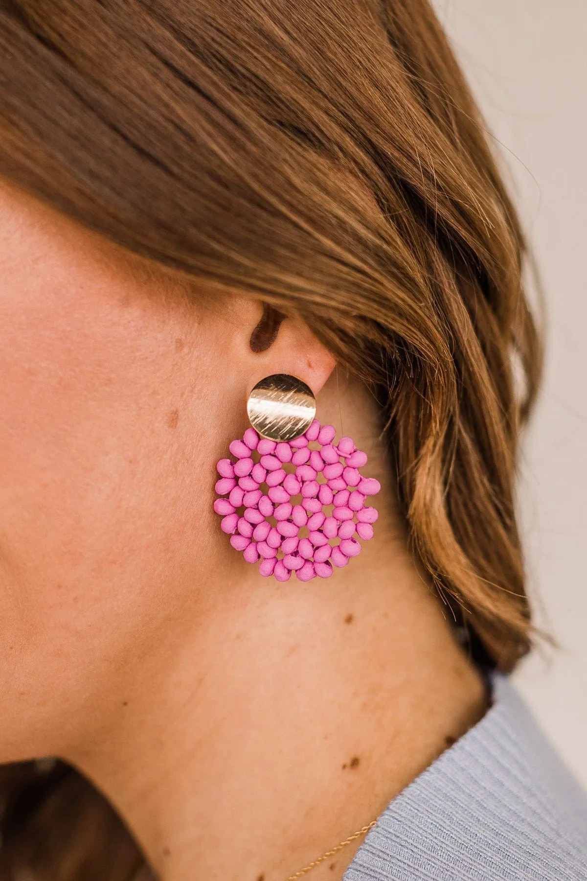 Exceptionally Beautiful Beaded Drop Earrings- Pink