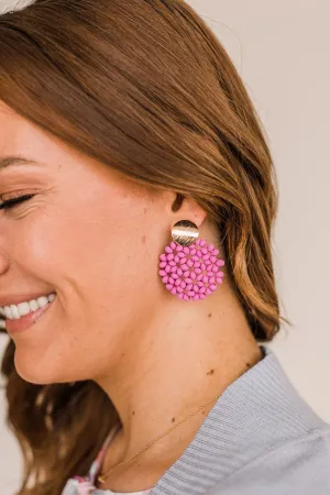 Exceptionally Beautiful Beaded Drop Earrings- Pink
