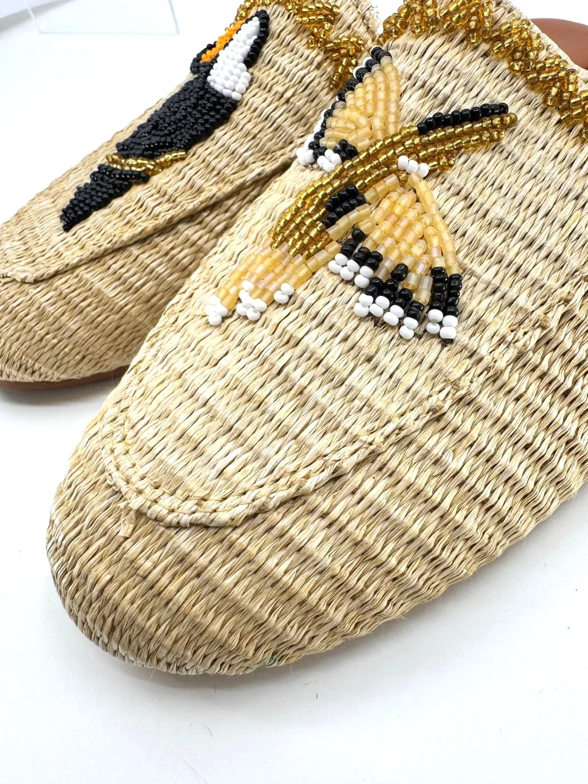 FARM RIO TOUCAN BEADED RAFFIA MULES