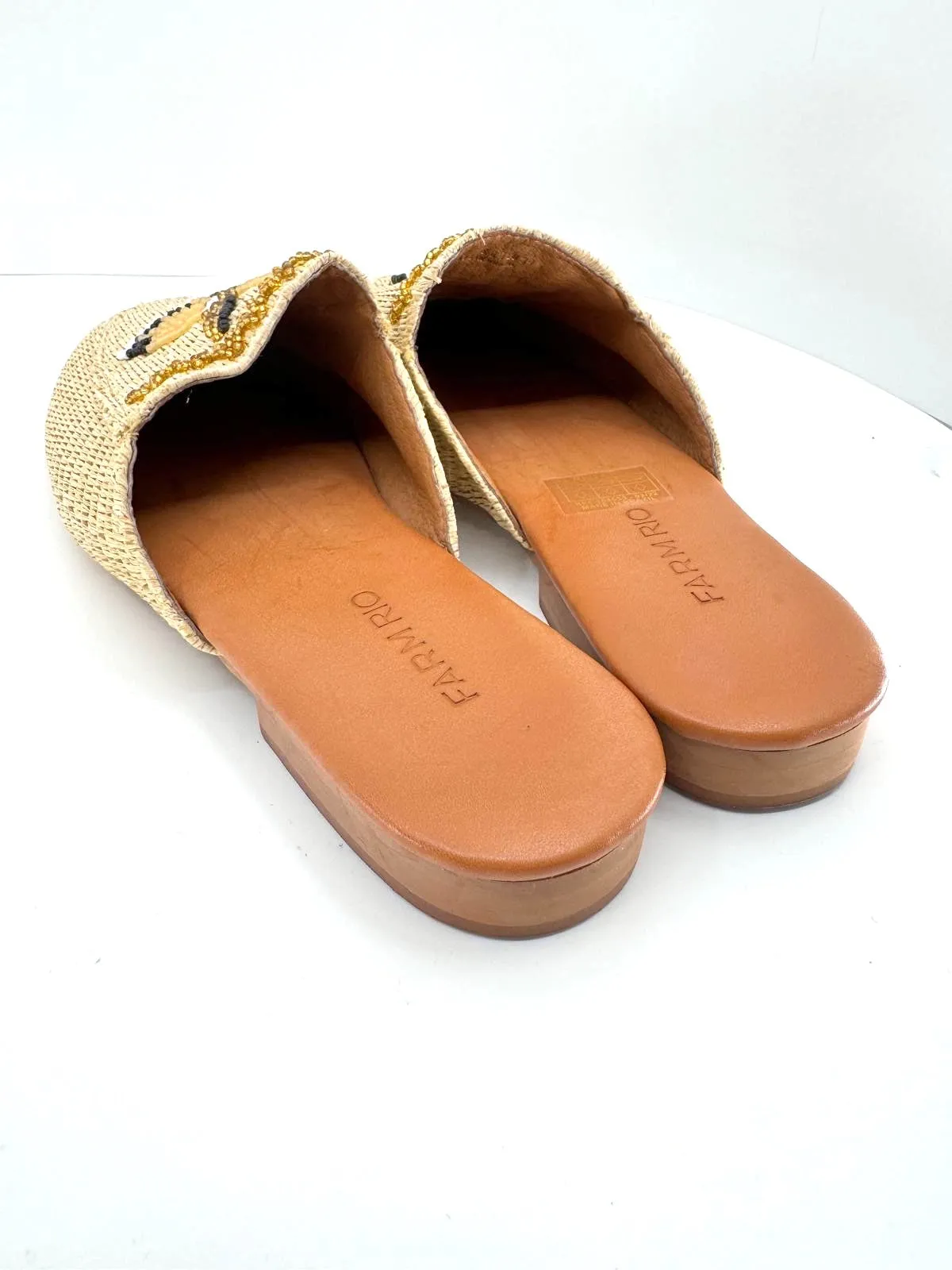 FARM RIO TOUCAN BEADED RAFFIA MULES