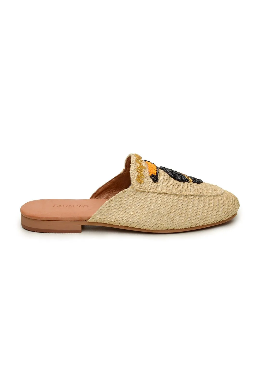 FARM RIO TOUCAN BEADED RAFFIA MULES