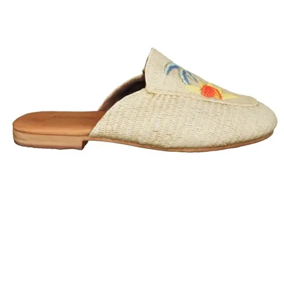 FARM RIO TROPICAL BEADED RAFFIA MULES