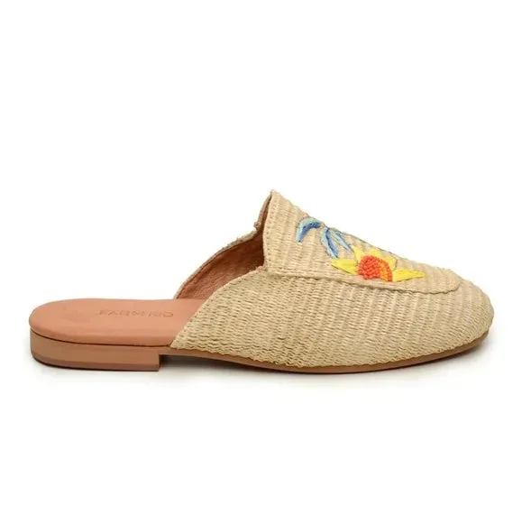 FARM RIO TROPICAL BEADED RAFFIA MULES
