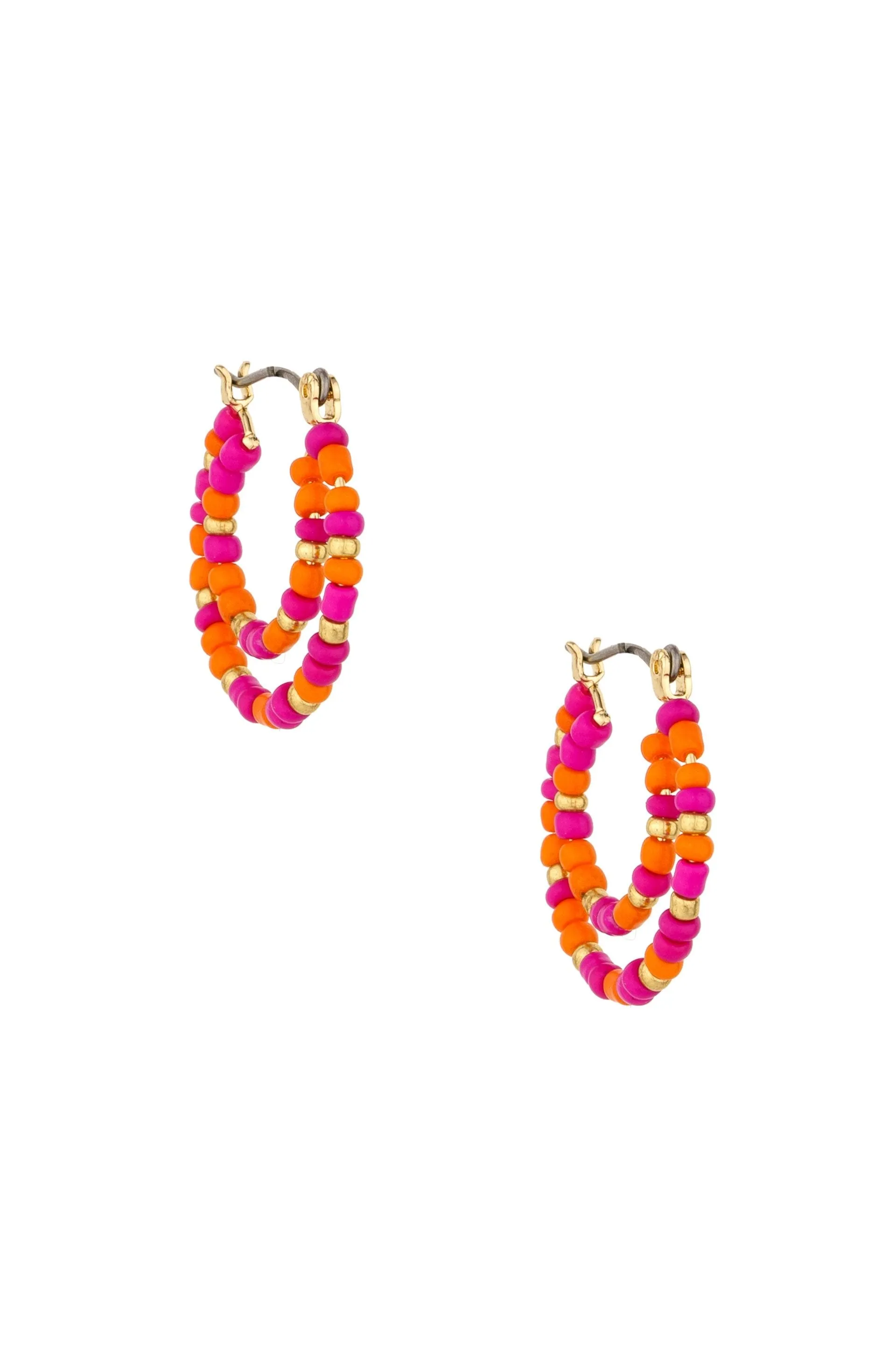Fiesta Bead Pink and Orange 18k Gold Plated Hoop Earrings