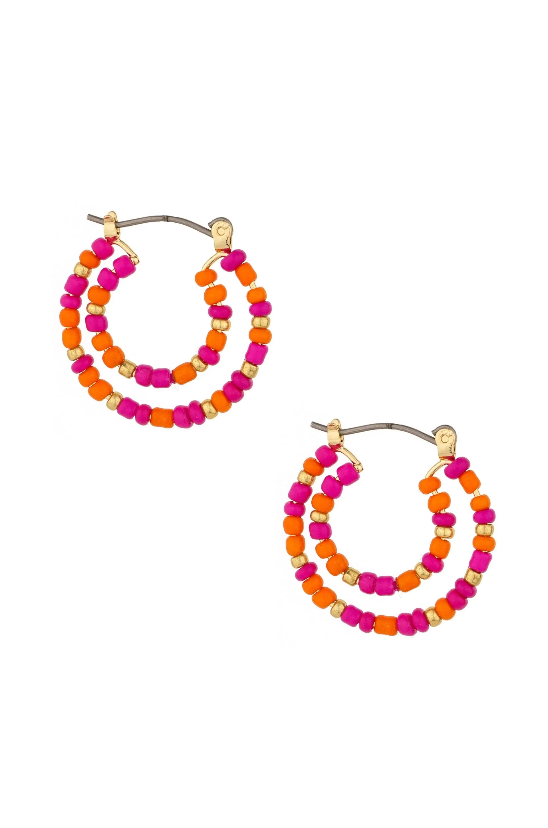 Fiesta Bead Pink and Orange 18k Gold Plated Hoop Earrings