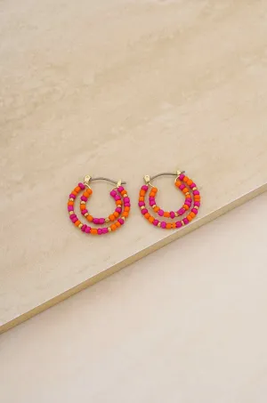 Fiesta Bead Pink and Orange 18k Gold Plated Hoop Earrings