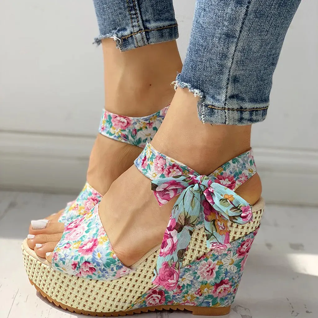 Floral Wedge Sandals | High Platform | Elegant & Comfortable