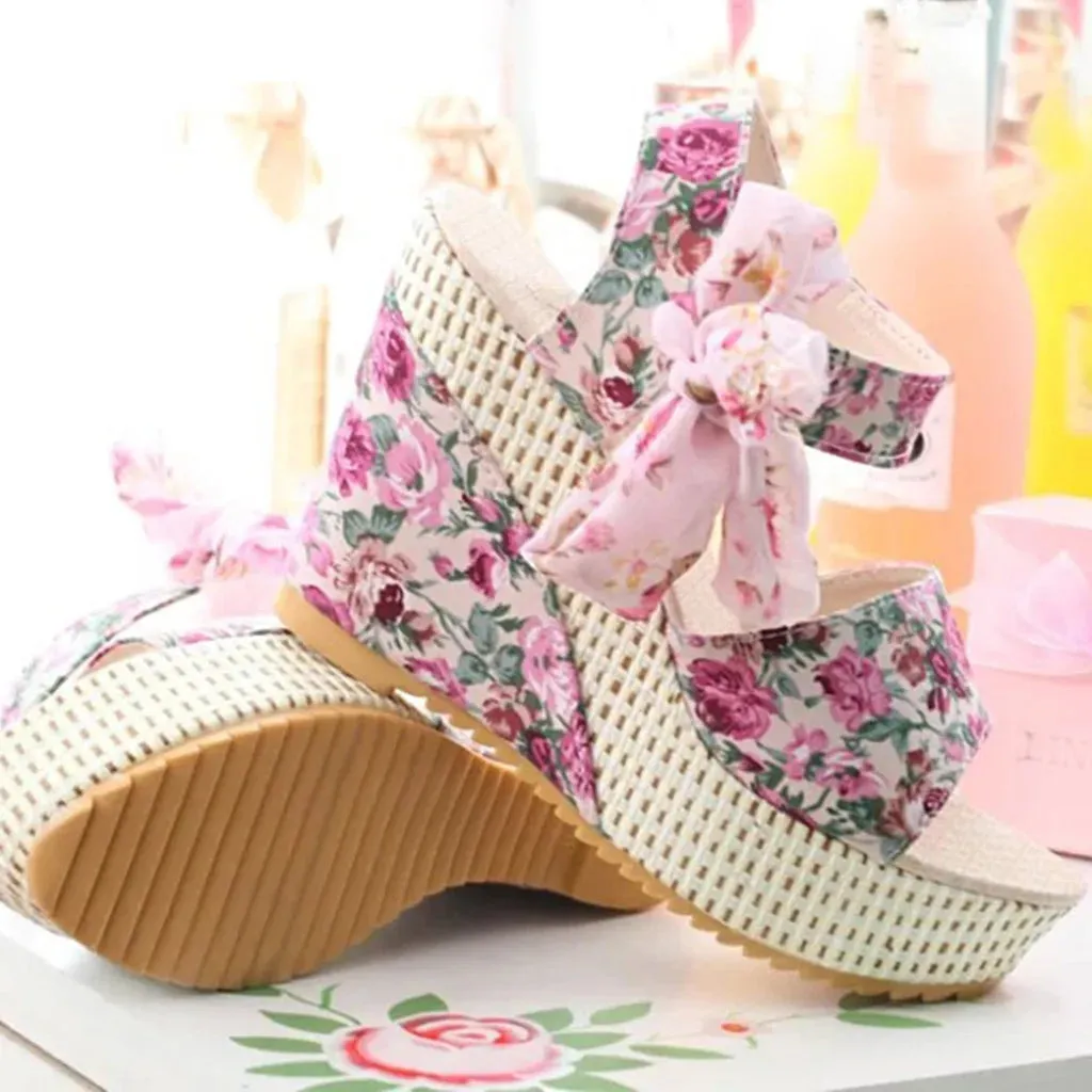 Floral Wedge Sandals | High Platform | Elegant & Comfortable