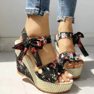 Floral Wedge Sandals | High Platform | Elegant & Comfortable