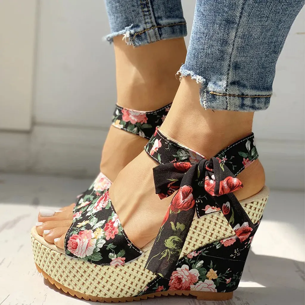 Floral Wedge Sandals | High Platform | Elegant & Comfortable