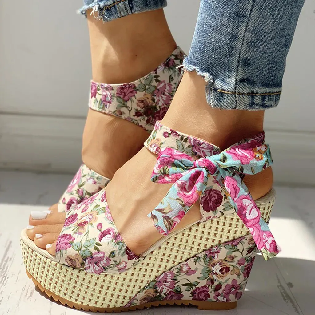 Floral Wedge Sandals | High Platform | Elegant & Comfortable