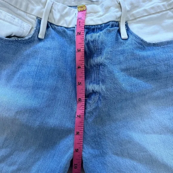 Frame Two Toned Le Crop Mini Boot in Blue and white denim- Size 29