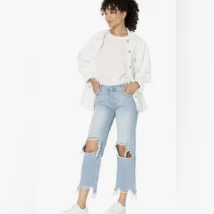 FREE PEOPLE We The Free Denim Ankle Crop Raw Chewed Hem Size 29 Button Fly