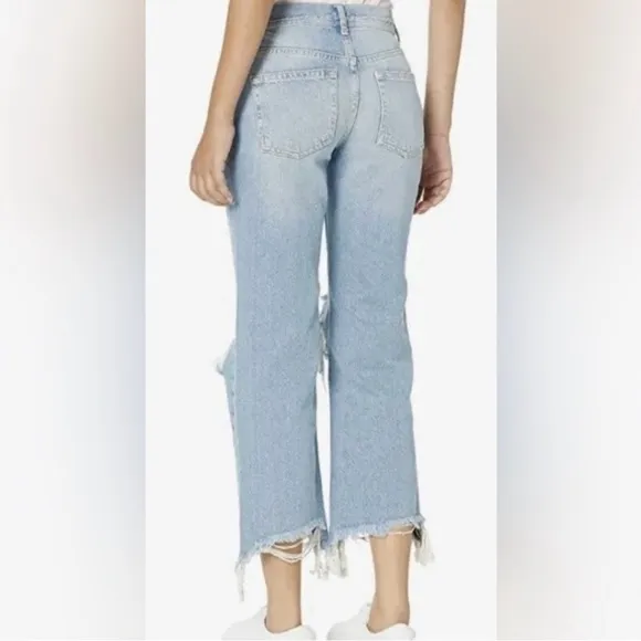 FREE PEOPLE We The Free Denim Ankle Crop Raw Chewed Hem Size 29 Button Fly