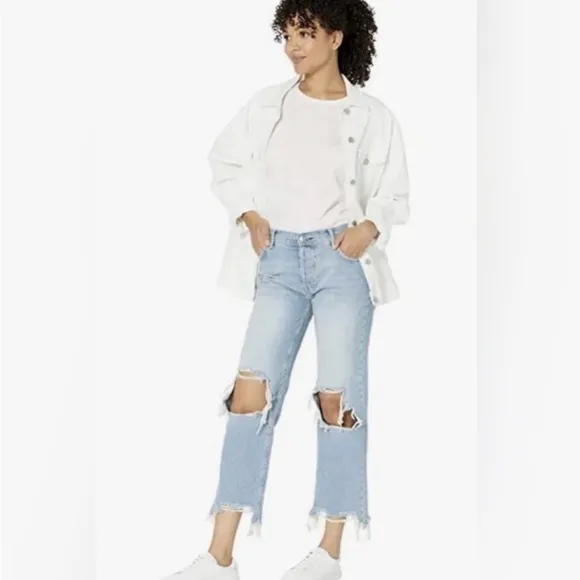FREE PEOPLE We The Free Denim Ankle Crop Raw Chewed Hem Size 29 Button Fly