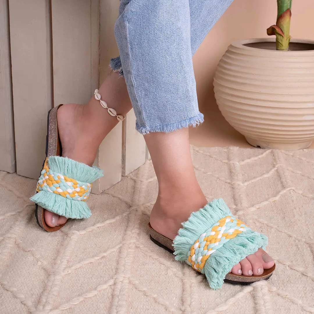 Frime | Fringe Macrame Slides - Green