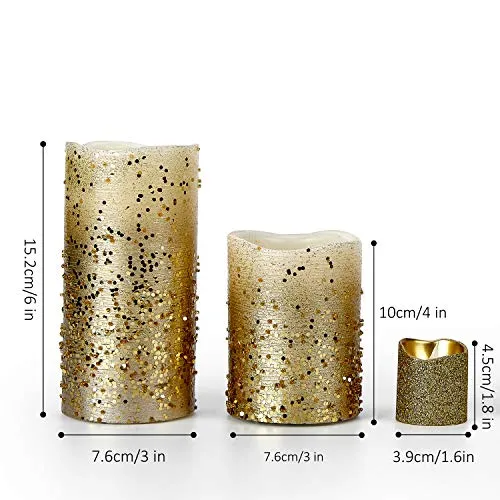 Furora LIGHTING Gold Flameless Candles Remote Controlled, Set of 8, Real Wax Battery Operated Pillars and Votives LED Candles with Flickering Flame and Timer Featured, Christmas and Fall Centerpieces