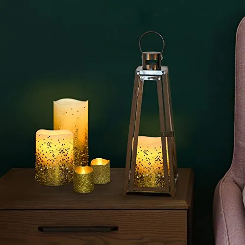Furora LIGHTING Gold Flameless Candles Remote Controlled, Set of 8, Real Wax Battery Operated Pillars and Votives LED Candles with Flickering Flame and Timer Featured, Christmas and Fall Centerpieces