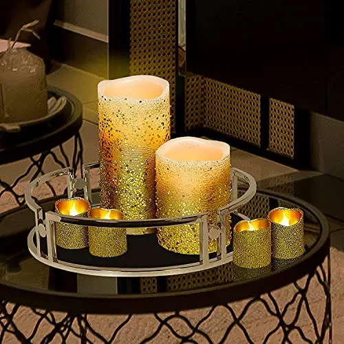 Furora LIGHTING Gold Flameless Candles Remote Controlled, Set of 8, Real Wax Battery Operated Pillars and Votives LED Candles with Flickering Flame and Timer Featured, Christmas and Fall Centerpieces