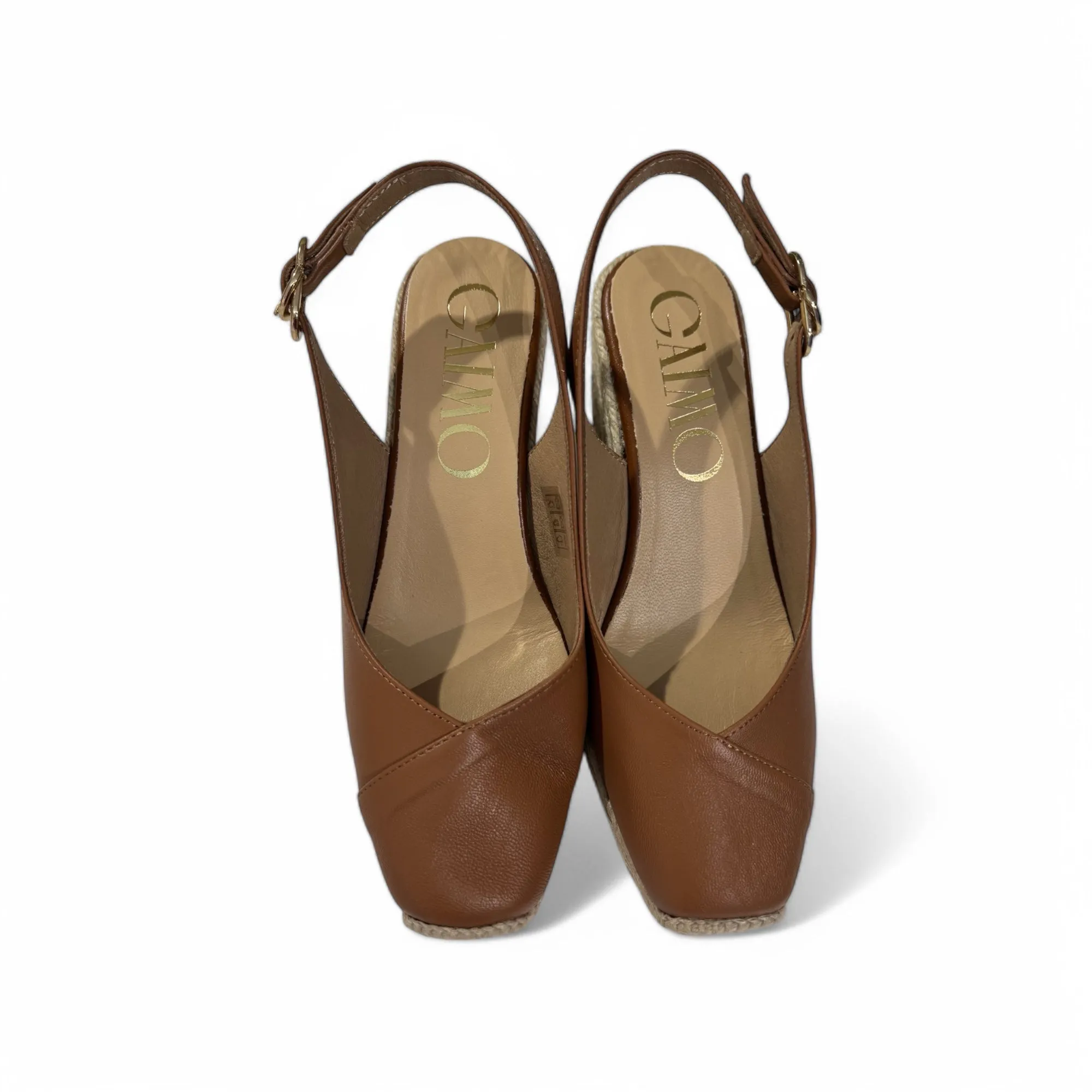 Gaimo Tarsi Slingback Leather Espadrille Wedges in Tan