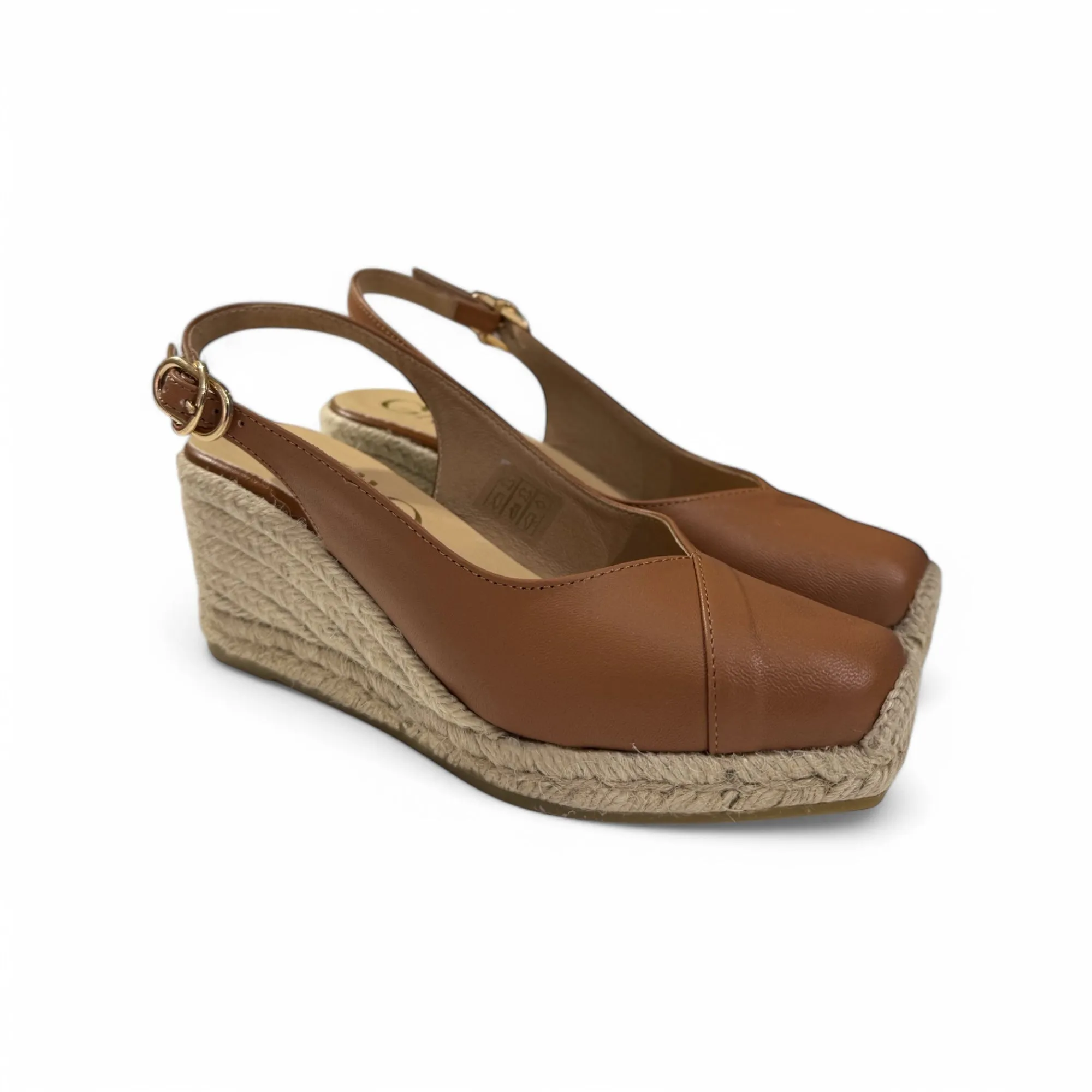 Gaimo Tarsi Slingback Leather Espadrille Wedges in Tan