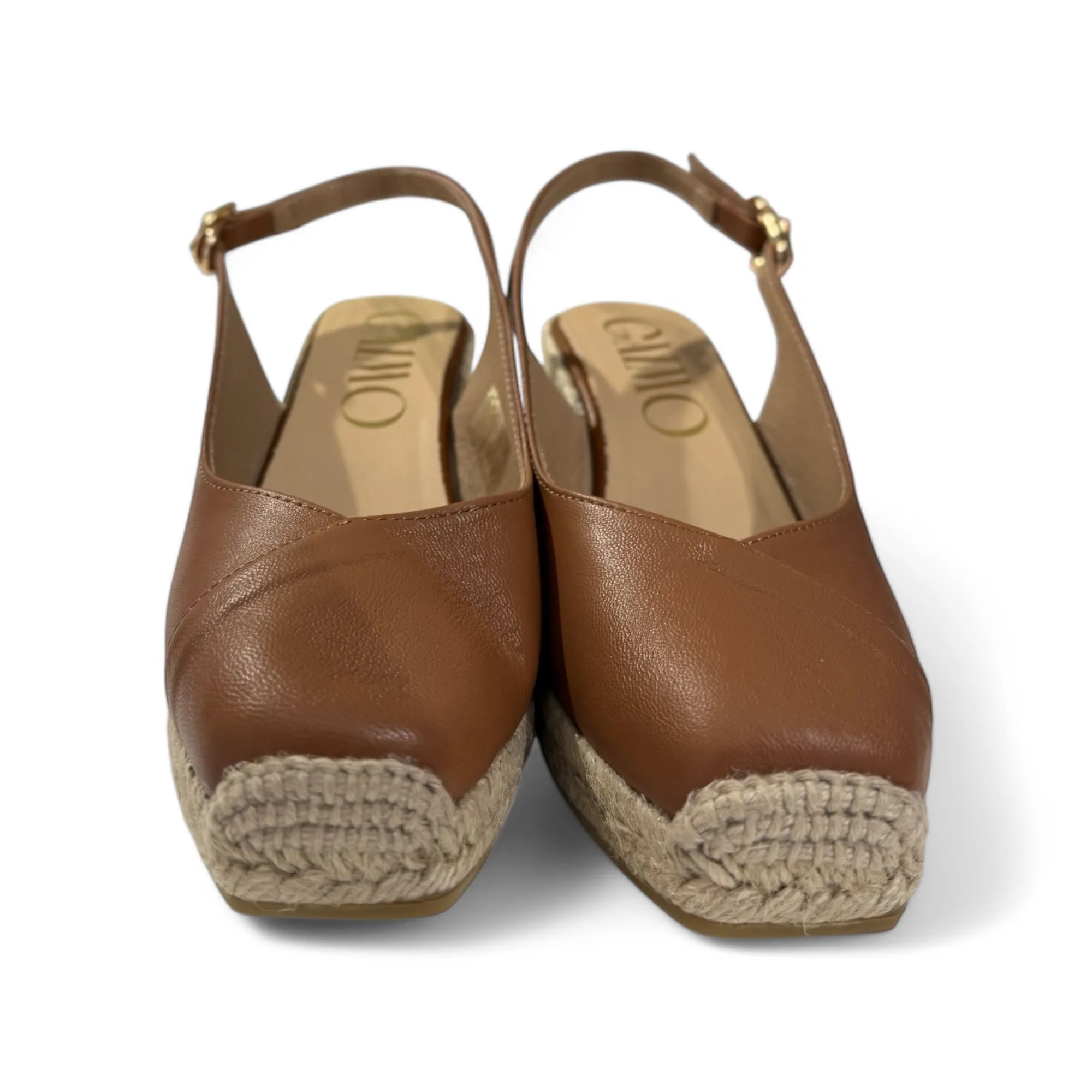 Gaimo Tarsi Slingback Leather Espadrille Wedges in Tan