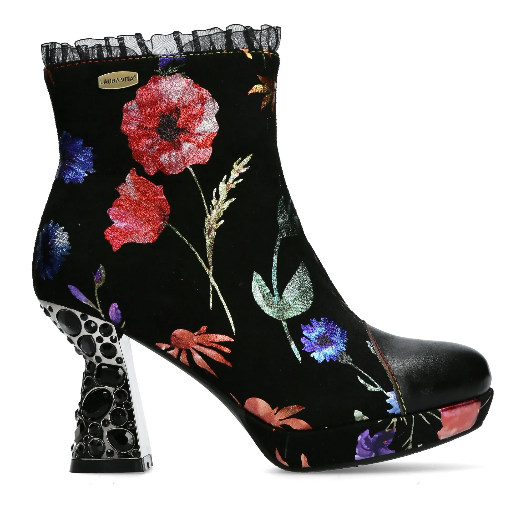 Gem Studded High Heel Floral Hicao 33 Ankle Boots