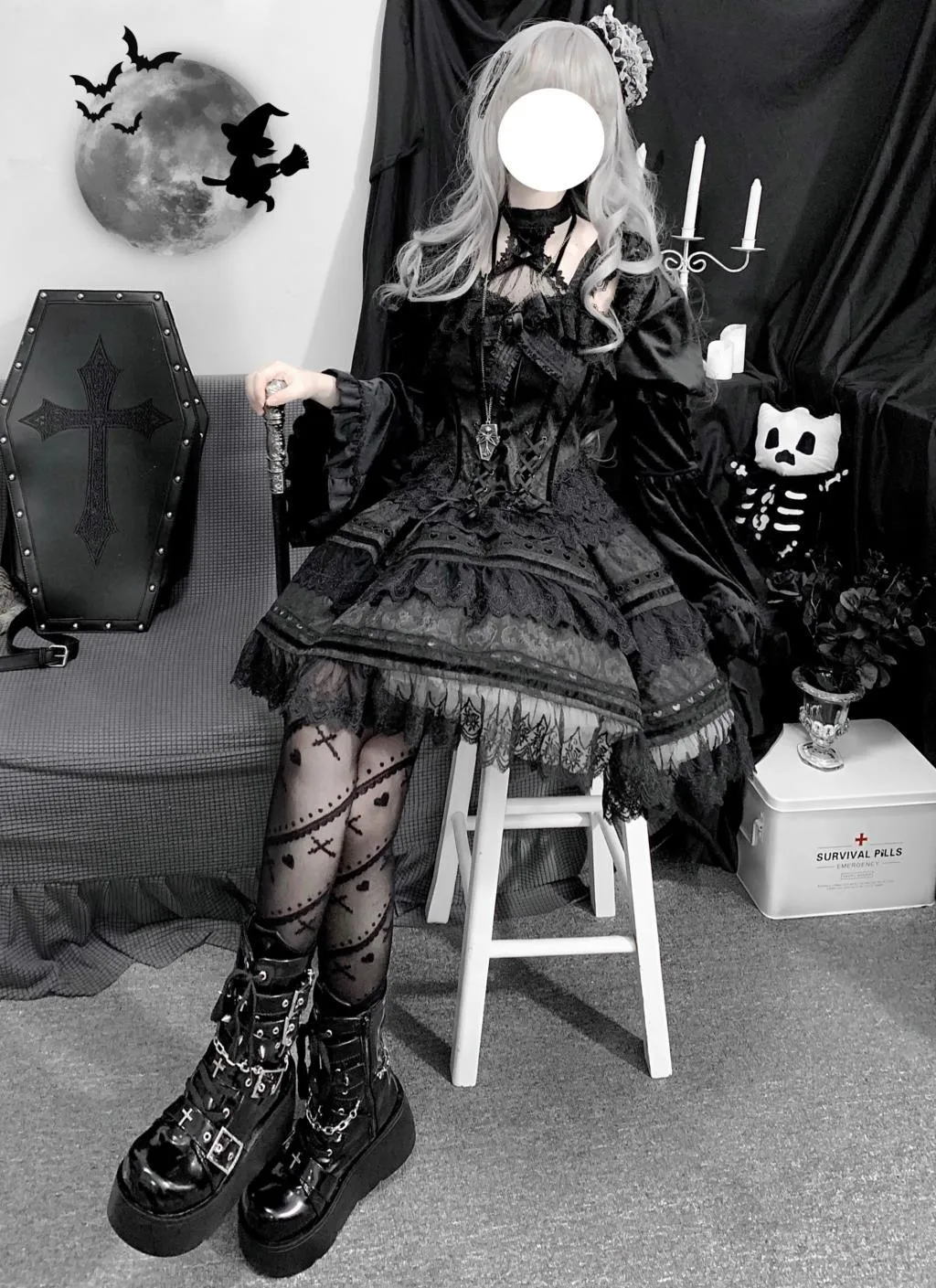 GIGIFOX Platform Gothic Ankle Combat Boots: Rivet Chain Wedges, Buckle, and Zip Closure