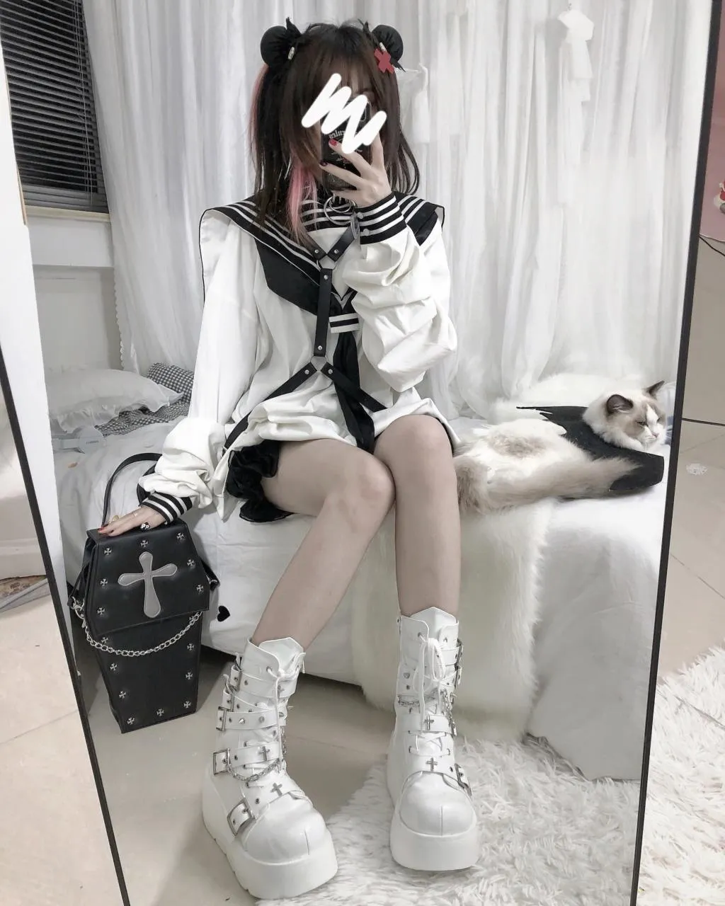 GIGIFOX Platform Gothic Ankle Combat Boots: Rivet Chain Wedges, Buckle, and Zip Closure