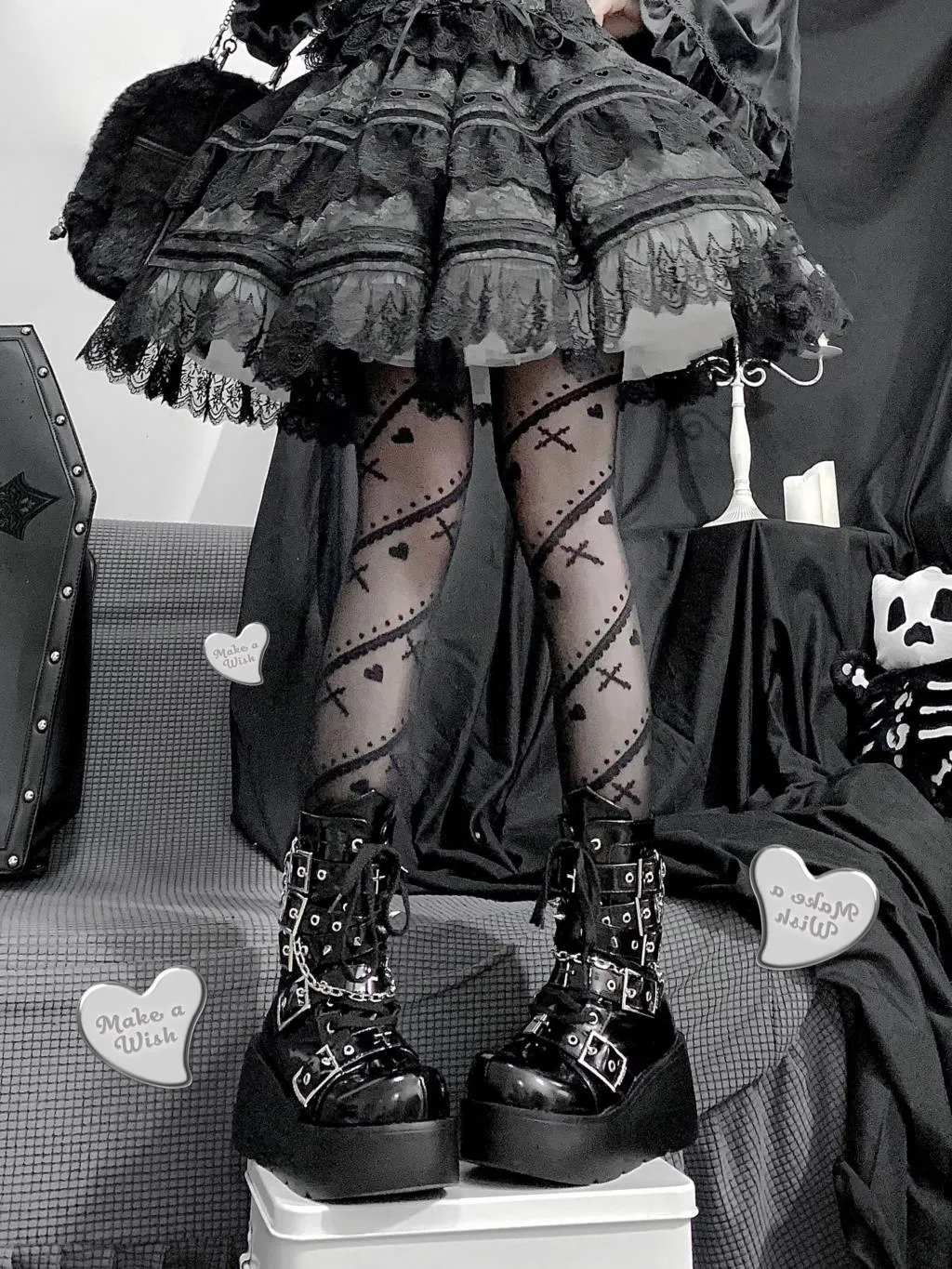 GIGIFOX Platform Gothic Ankle Combat Boots: Rivet Chain Wedges, Buckle, and Zip Closure