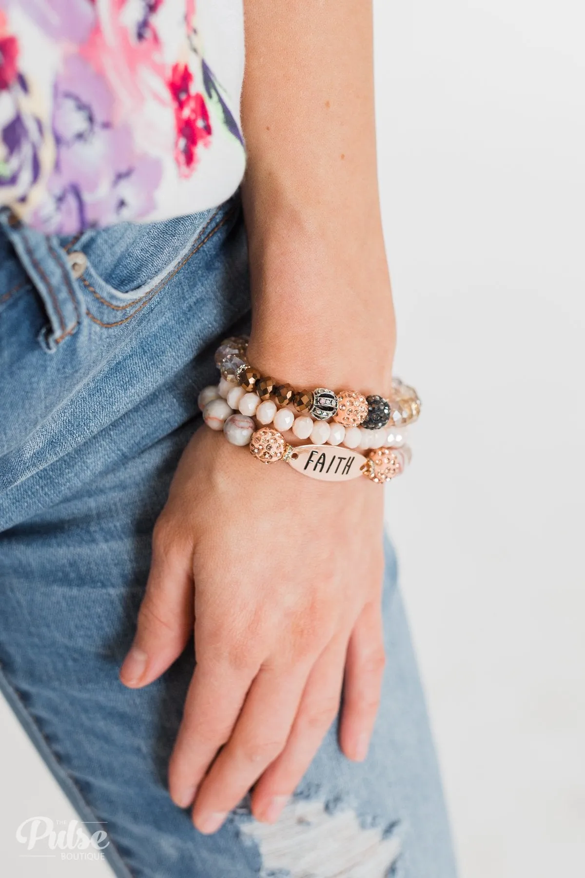 Give Me Faith Bracelet Set- Pink