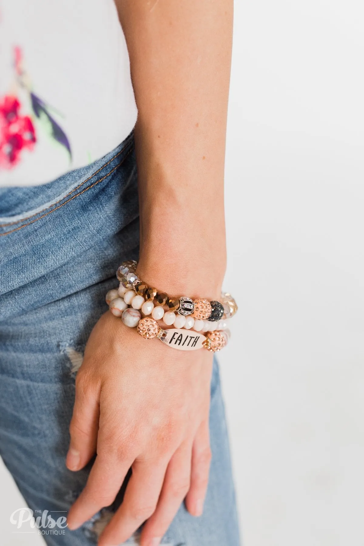 Give Me Faith Bracelet Set- Pink