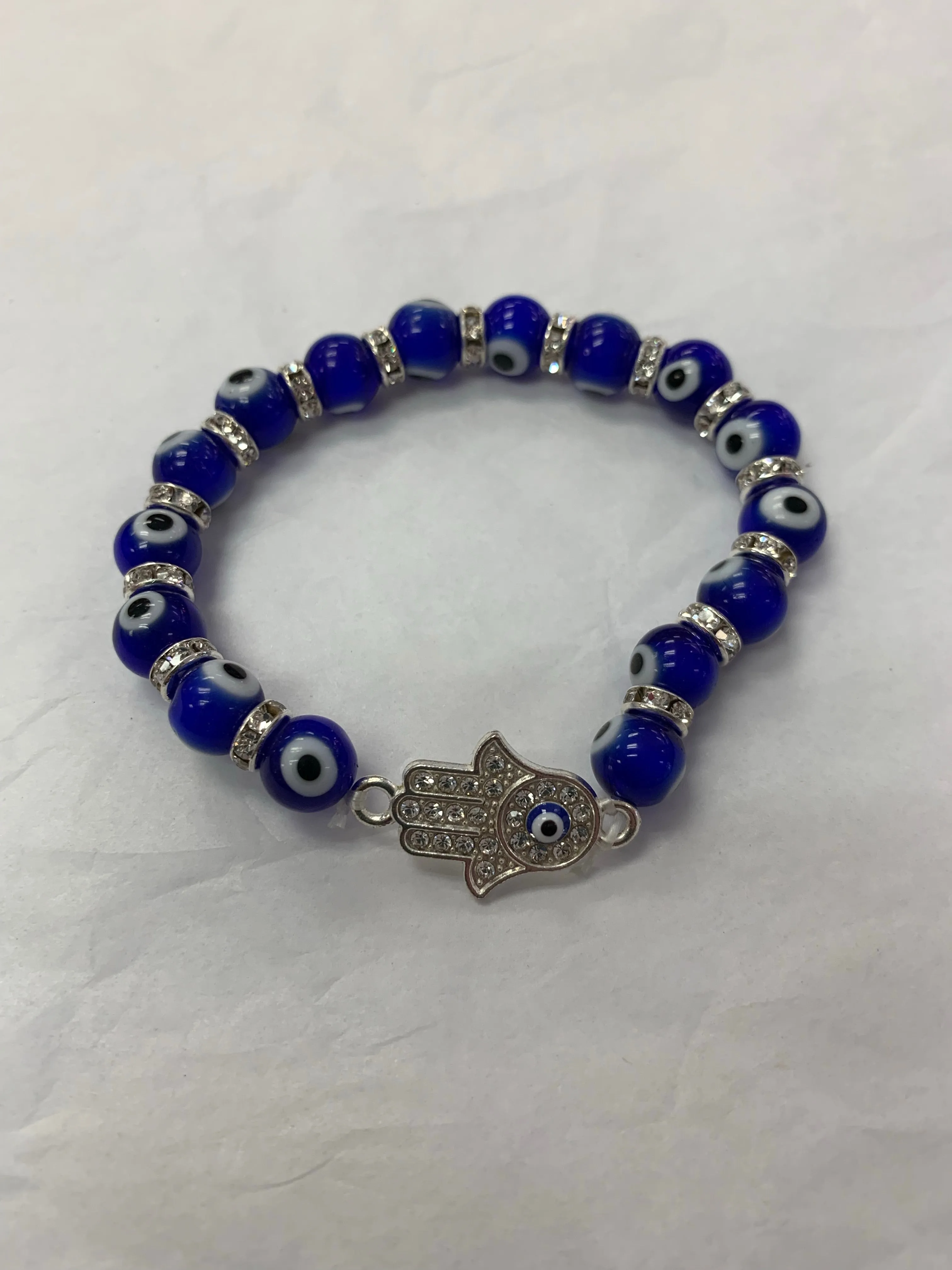 Glass Beaded Evil Eye Bracelet with Fatima Hand
