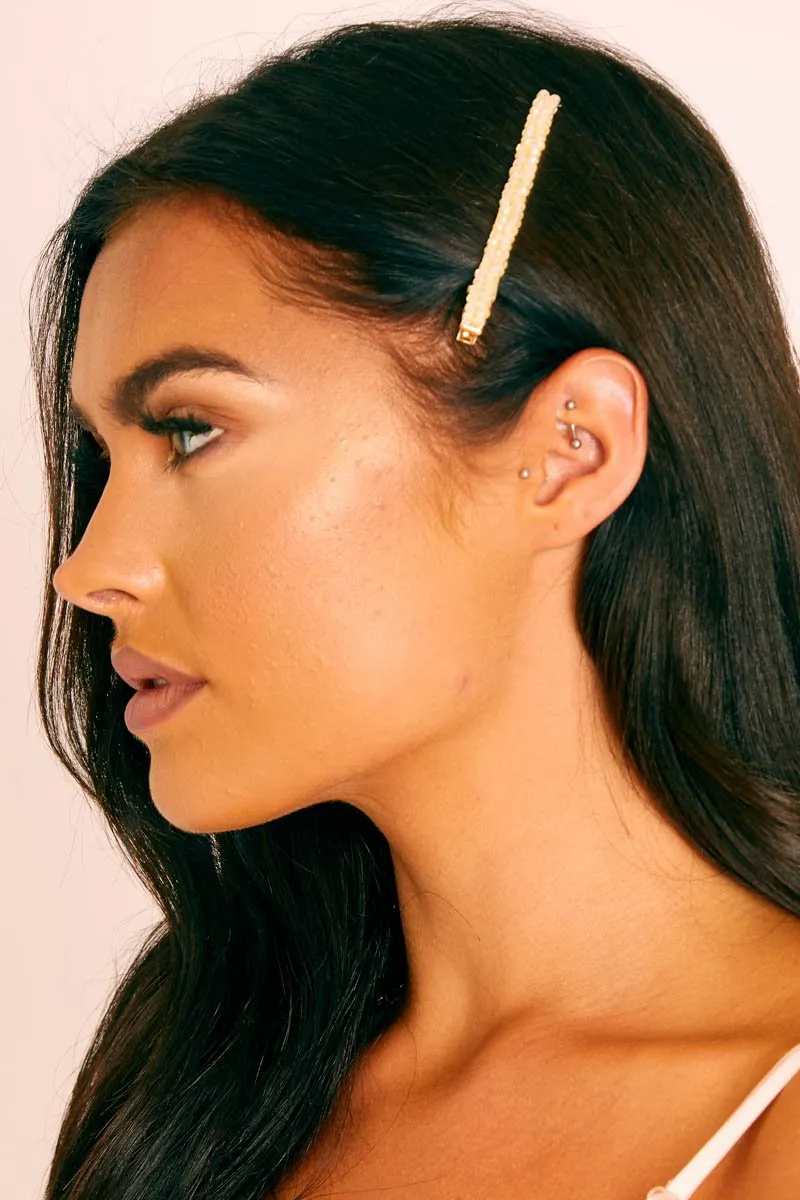 Gold Beaded Detail Hair Slide - Rivea