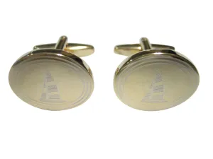 Gold Toned Etched Oval Nautical Sail Boat Cufflinks