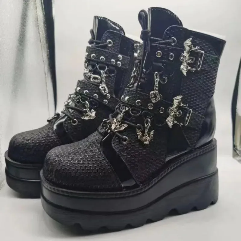 Gothic Platform Wedges Ankle Boots for Women: Comfy Fashion with a Cool Street Style