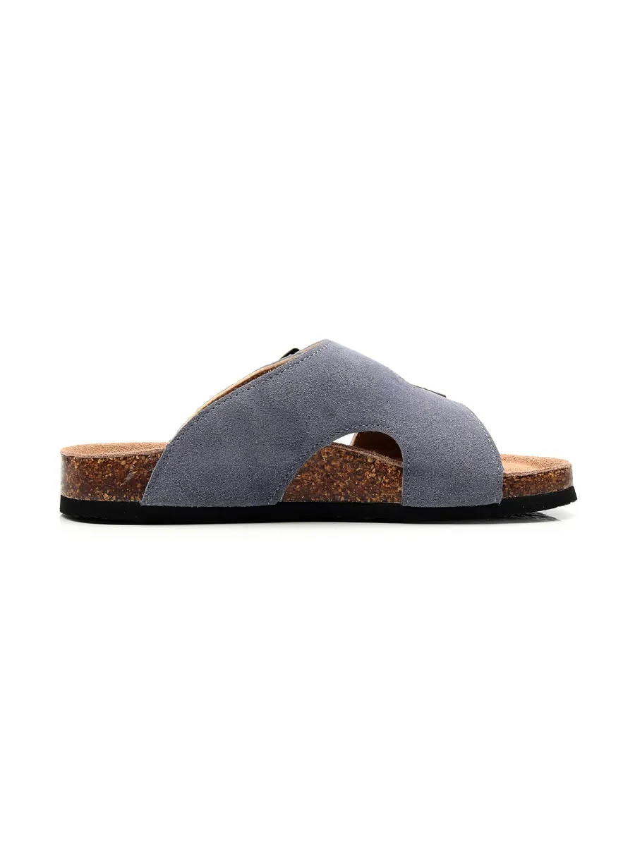 Grey Mauve Criss Cross Wrap Suede Sandals Slides