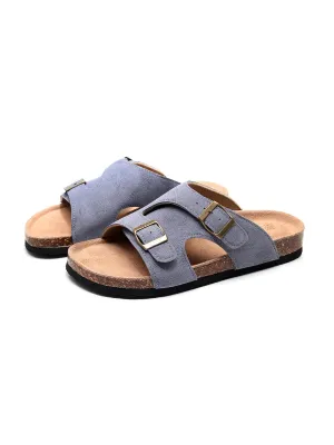 Grey Mauve Criss Cross Wrap Suede Sandals Slides