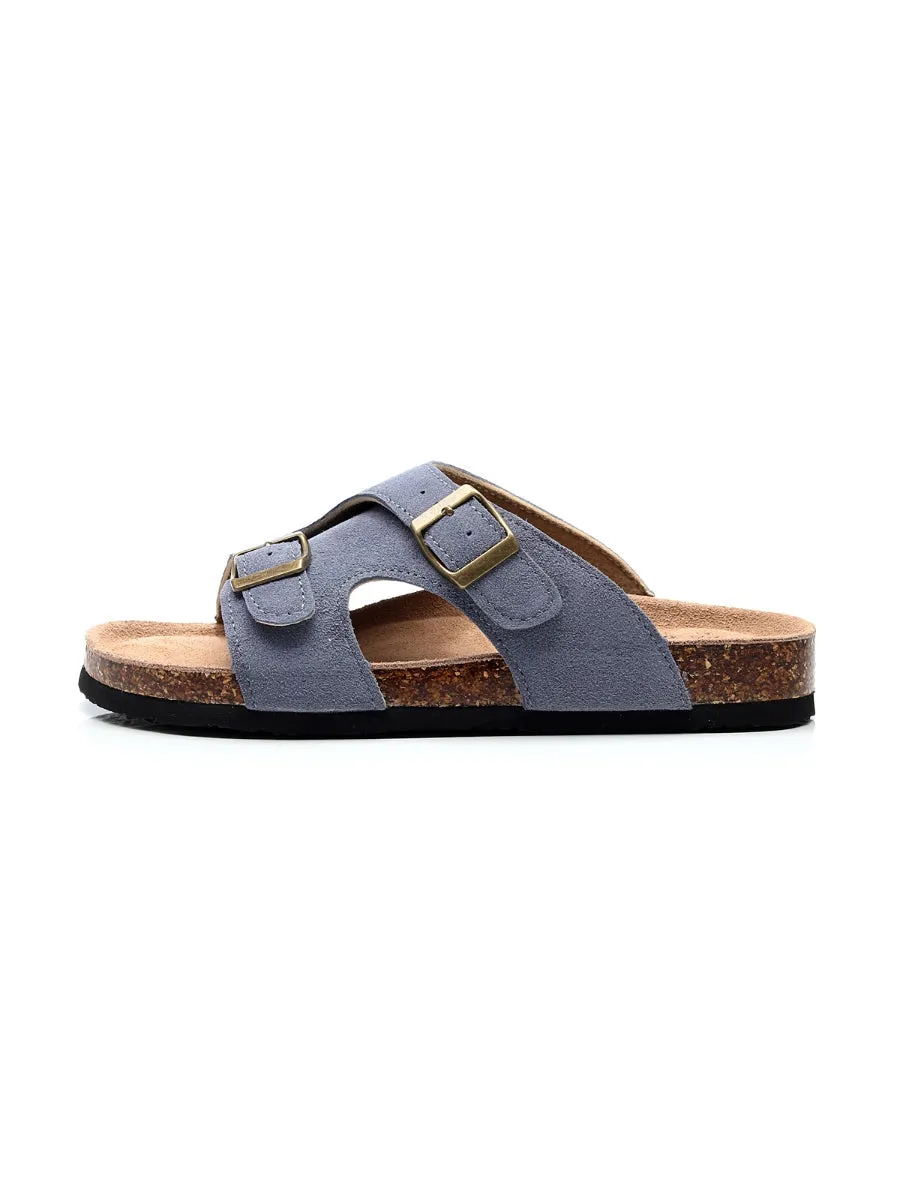 Grey Mauve Criss Cross Wrap Suede Sandals Slides