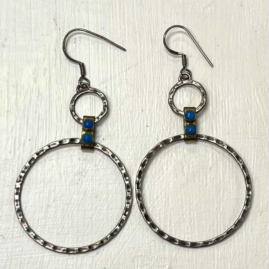 Hammered Circles -  Drop Earrings Mixed Metal