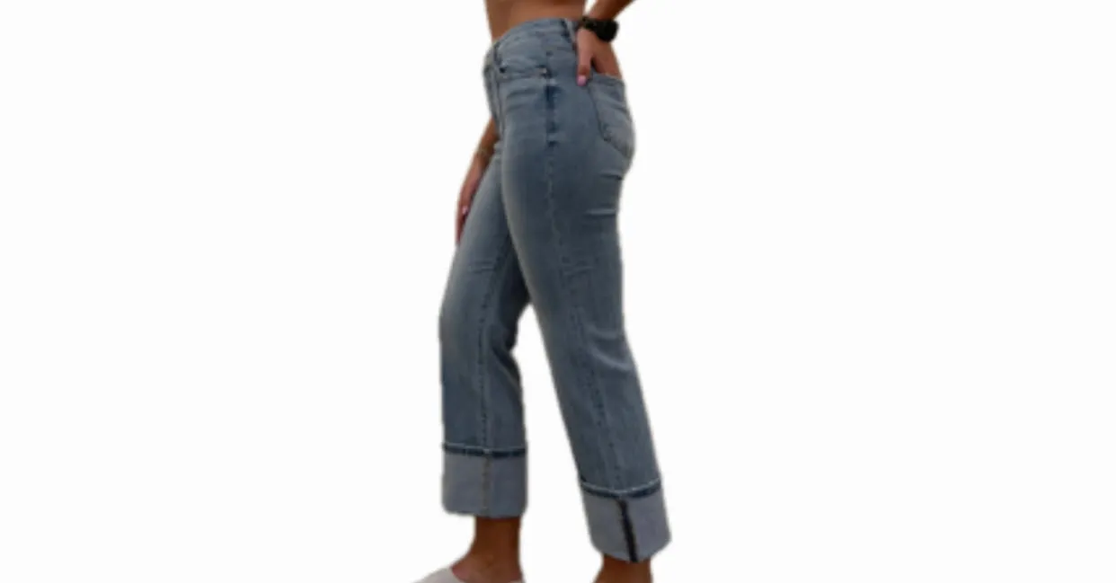 High Rise Straight Cropped Jeans- Light
