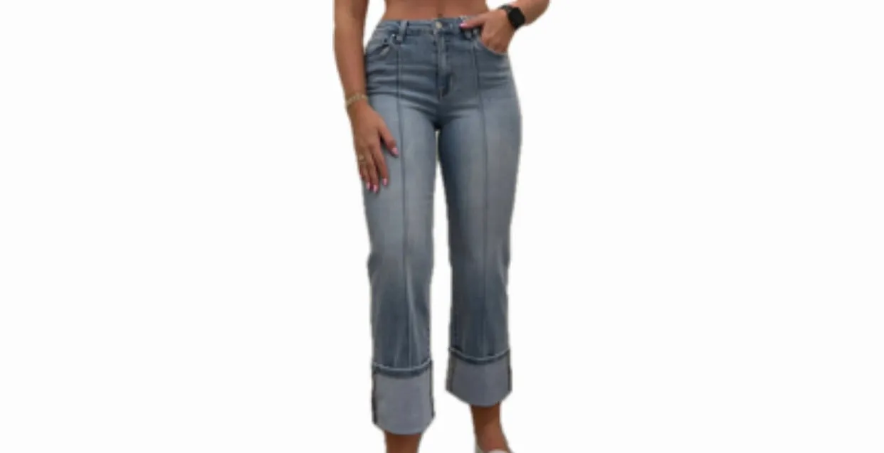 High Rise Straight Cropped Jeans- Light