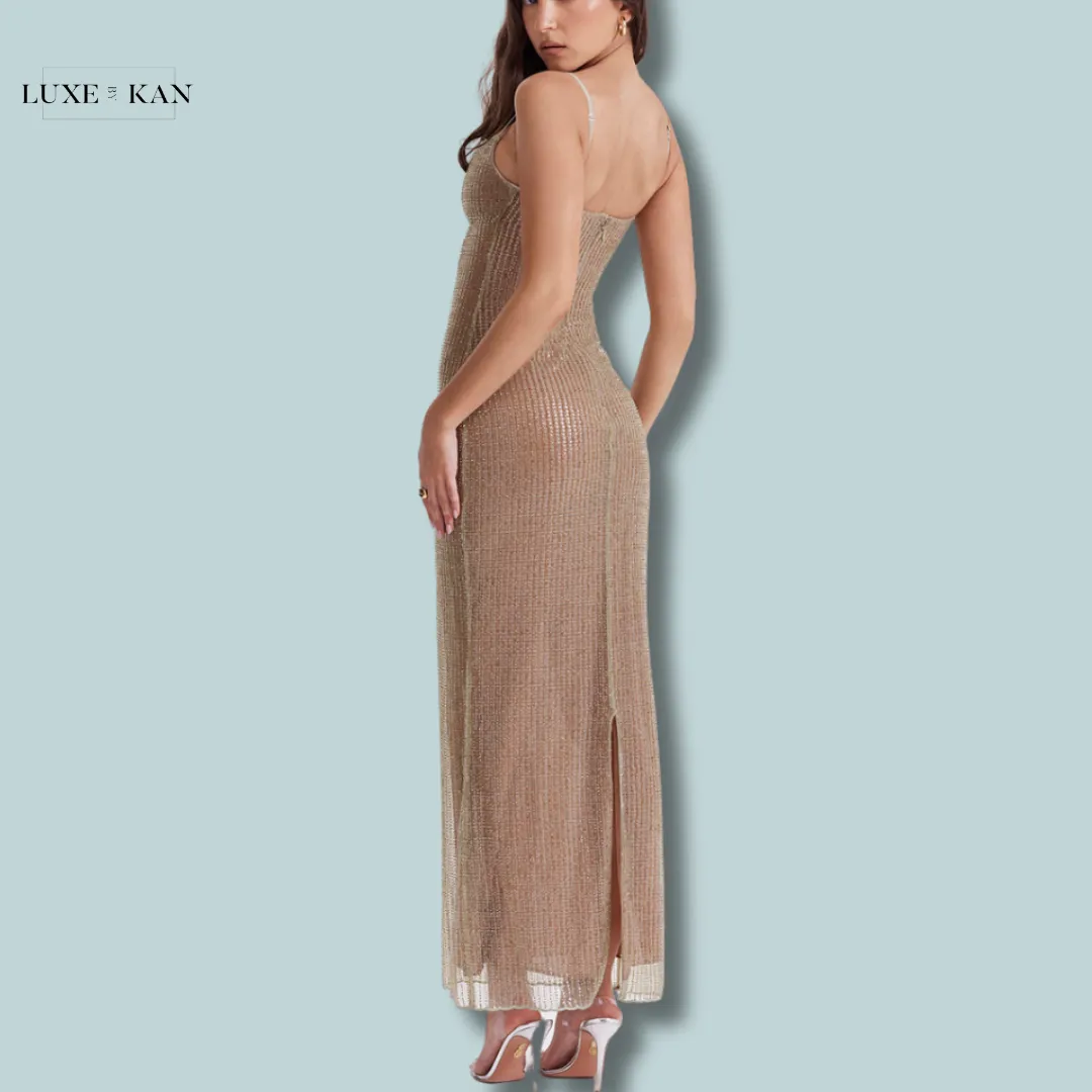 House of CB ALONDRA 
CAFE AU LAIT BEADED MAXI DRESS - LIMITED EDITION