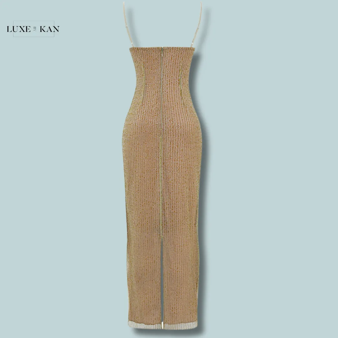 House of CB ALONDRA 
CAFE AU LAIT BEADED MAXI DRESS - LIMITED EDITION