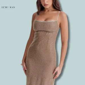 House of CB ALONDRA 
CAFE AU LAIT BEADED MAXI DRESS - LIMITED EDITION