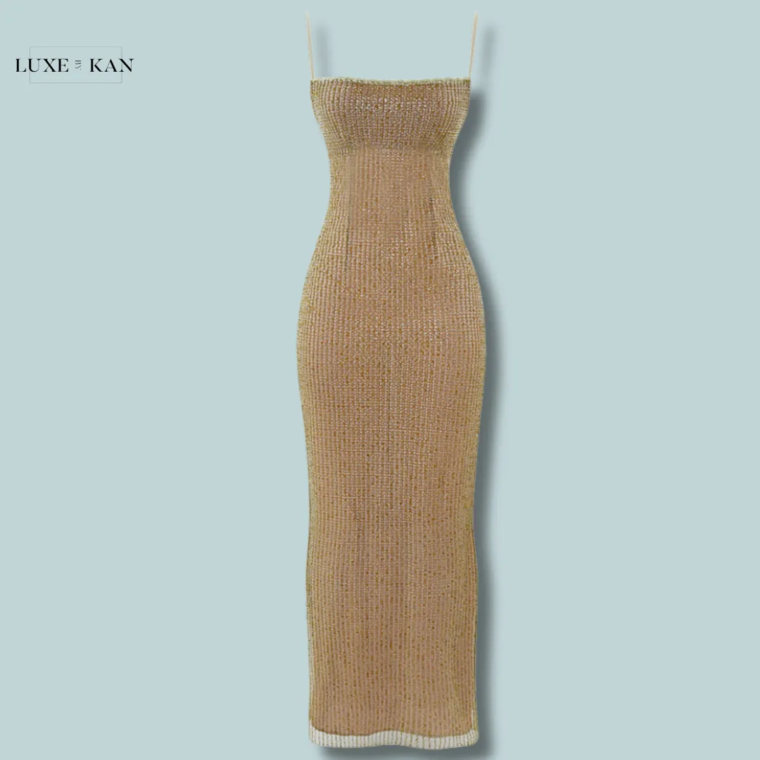 House of CB ALONDRA 
CAFE AU LAIT BEADED MAXI DRESS - LIMITED EDITION