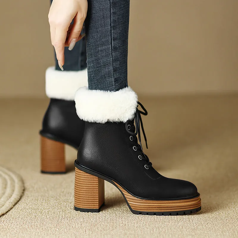 Husna Lace up Platform Fur Heel Boots