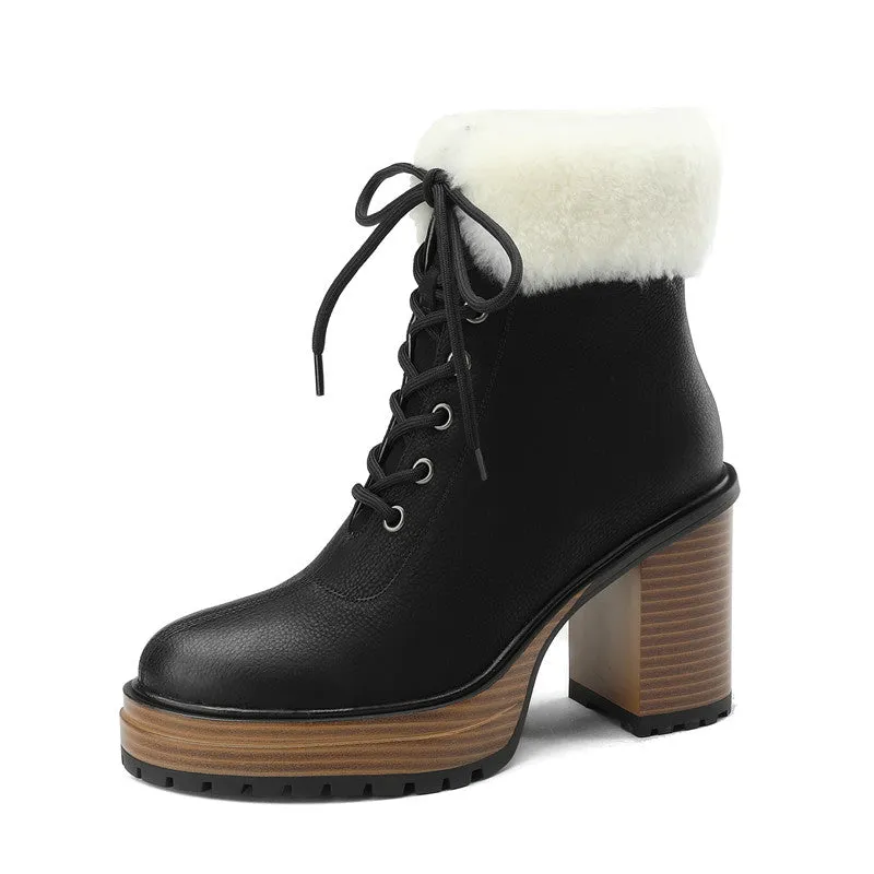 Husna Lace up Platform Fur Heel Boots